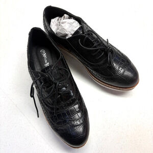 Nature Breeze Women's Fashion Textured croc black Shoes size 7.5‎